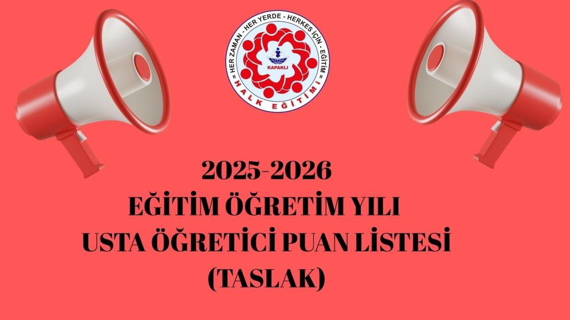 2025-2026 EĞİTİM ÖĞRETİM YILI TASLAK LİSTE